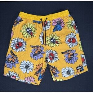 NEFF VENOM Swim Trunks Men Medium Yellow Board Shorts MARVEL SPIDERMAN